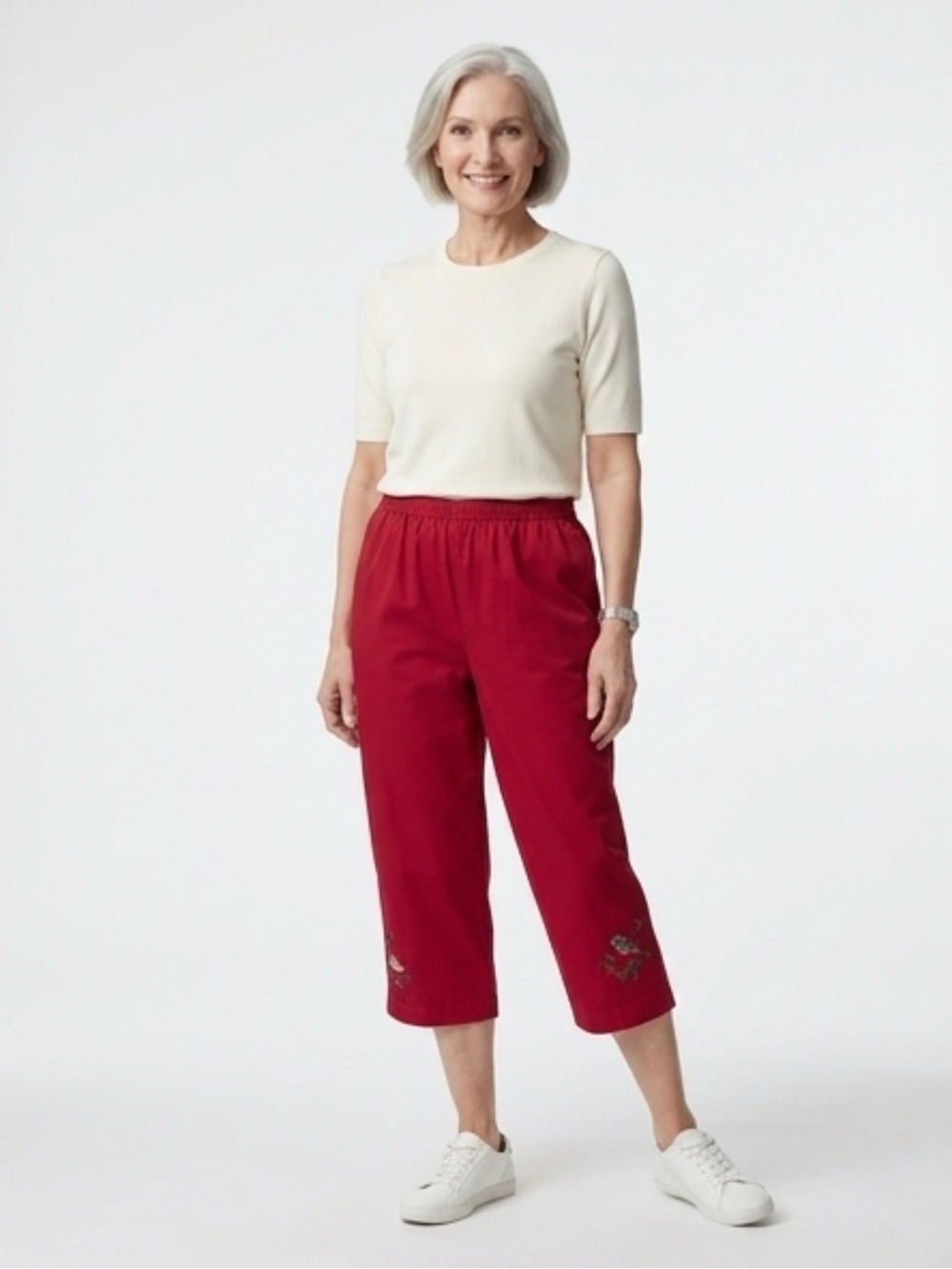 Vintage Bon Worth Red Cropped Embroidered Peddle Pusher Pants 🍒